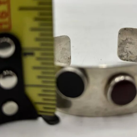 Sterling Silver Three Color Round Stone Cuff Bracelet Modernist Navajo Signed - Picture 4 of 9